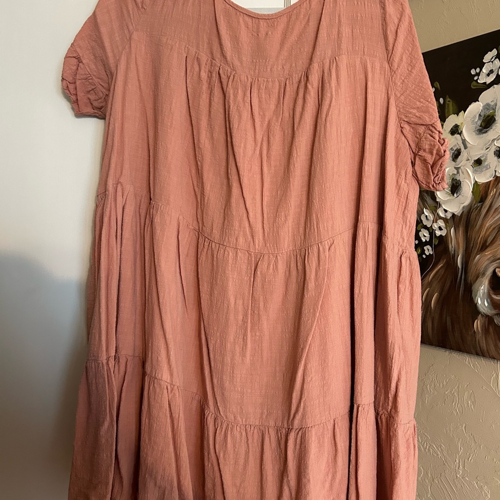 SHEIN Pink Ruffled Tiered Sundress with Puff Sleeves